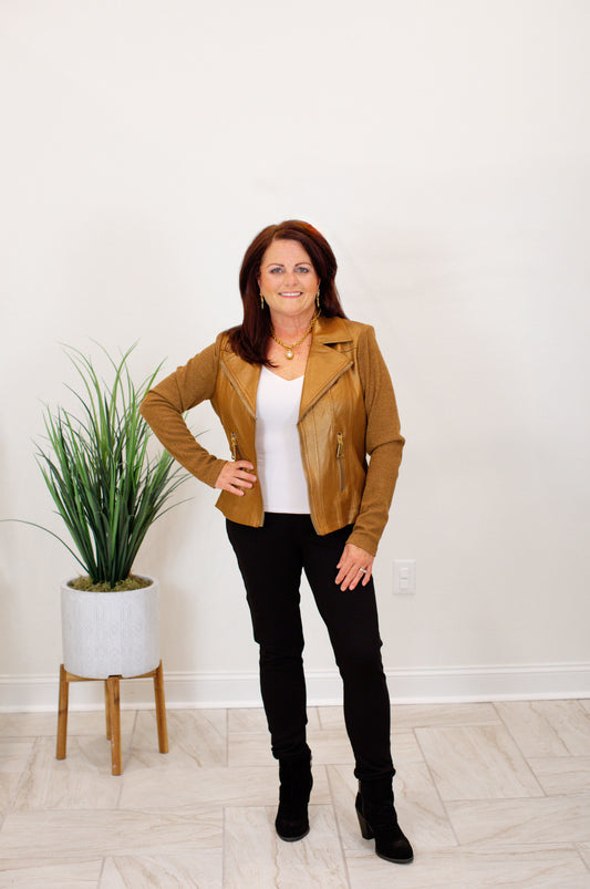 Foil Leather And Rib Knit Combo Jacket