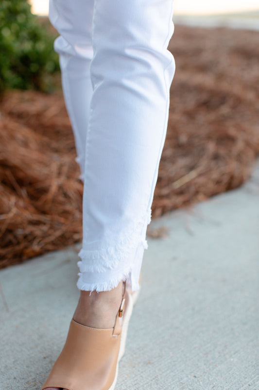Ripped Hem Jean-White