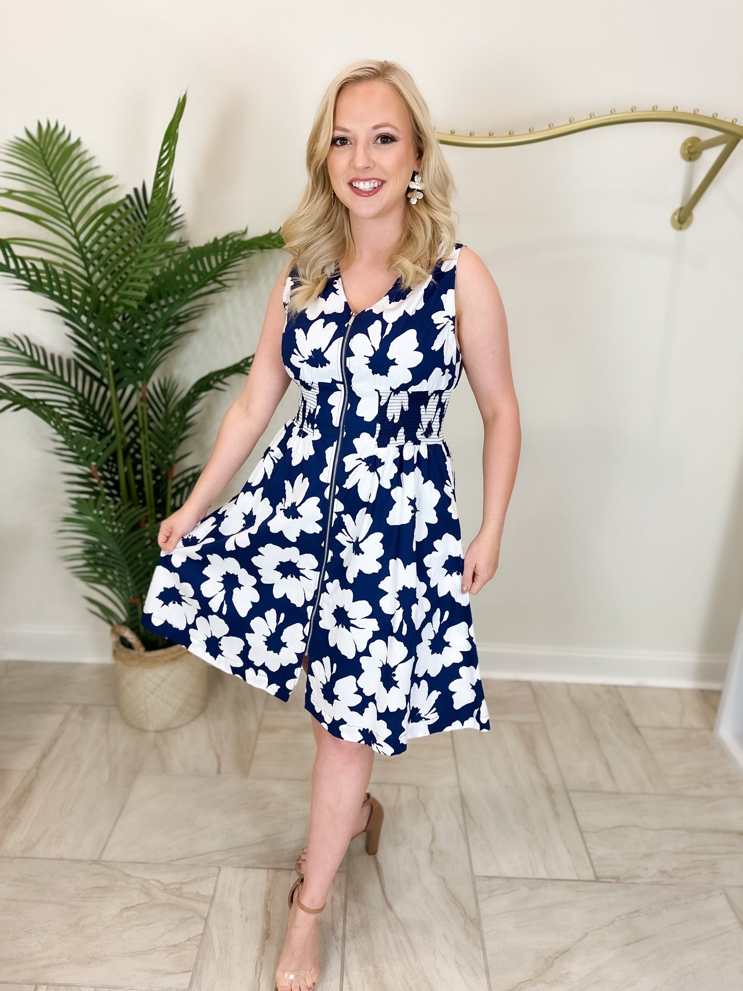 Voile printed Front Zip Dress