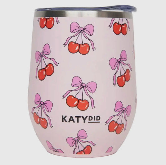 Cherry Bow Valentines Wine Tumblr Cup - Light Pink