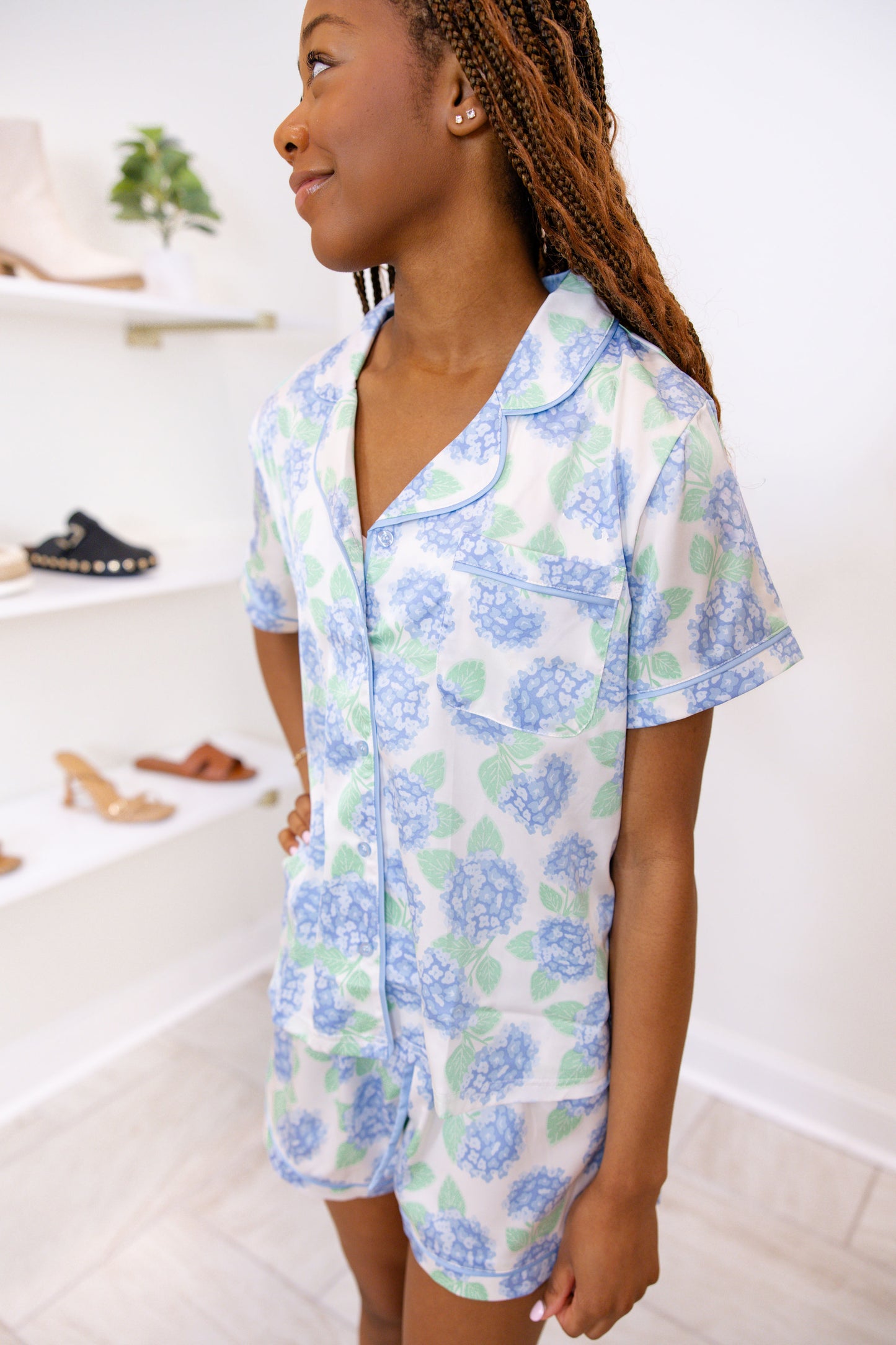 Charlotte Satin Shorts Set | Summerfair Blue Pj’s