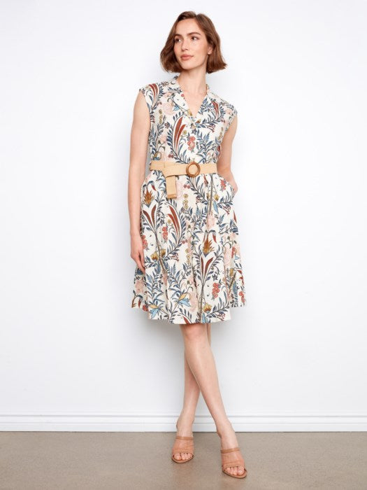 Printed Linen Cap Sleeve Dress