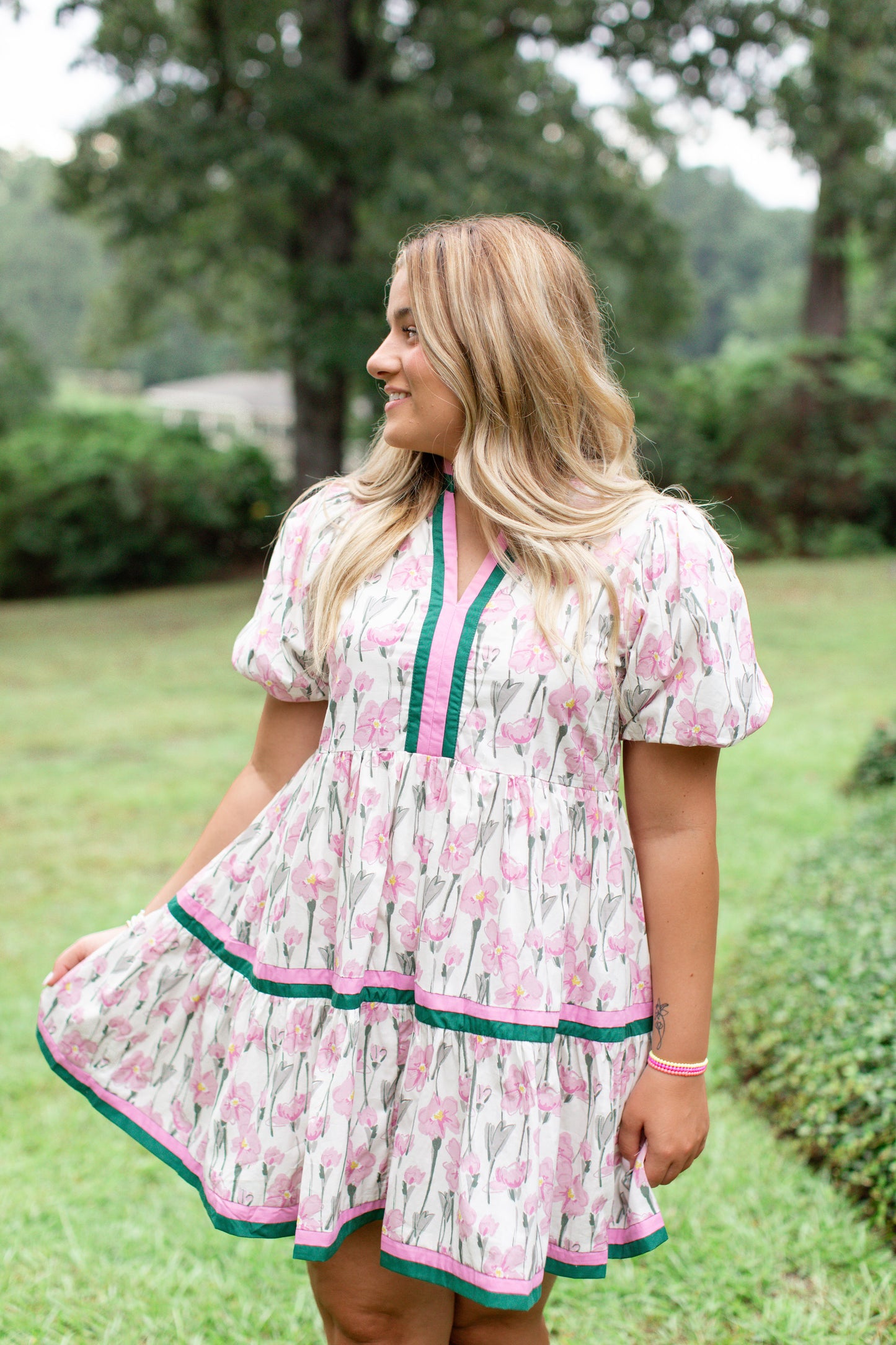Dusty Pink V-Neck Floral Dress