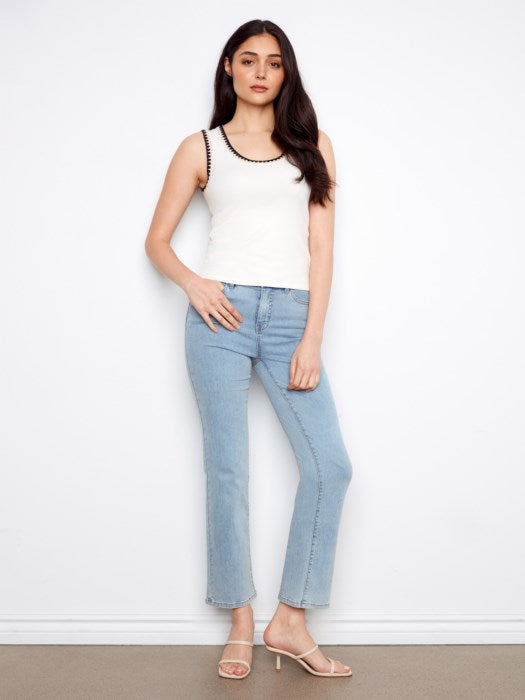 Interlock Knit Tank Top With Crochet Detail