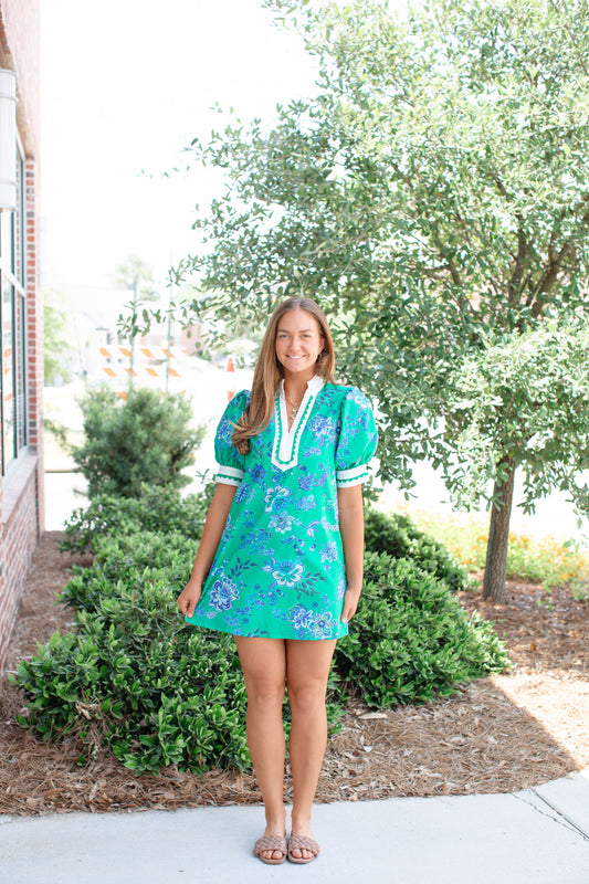Green Collard Dress With Rick Rack Design