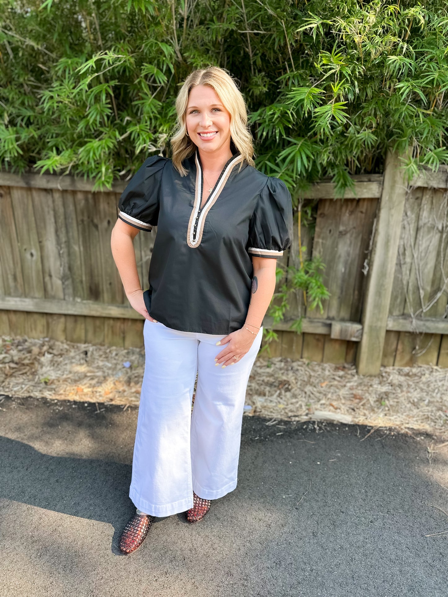 Black Short Puff Sleeve Top