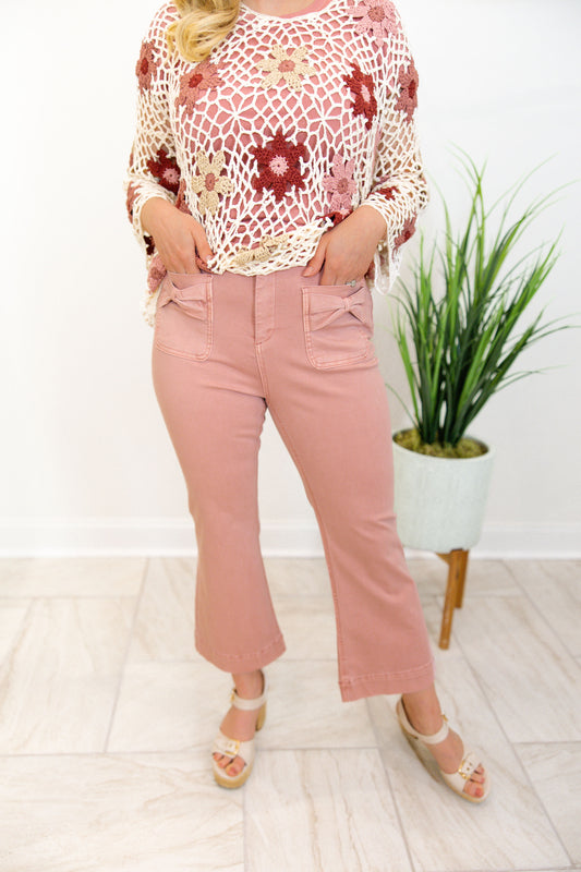Bow Pocket Detail Flare Pants