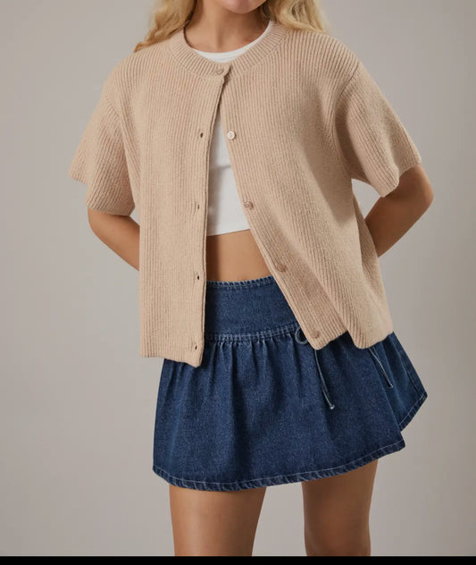 Round Neck Short Sleeve Cardigan