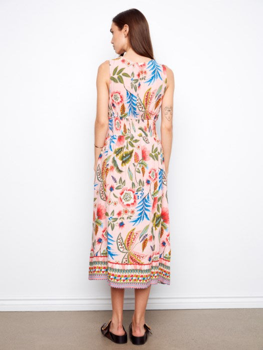 Printed Dress With Smocking At Waist