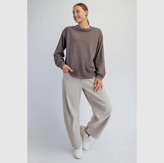 Mocha Pigment Washed Cotton Top