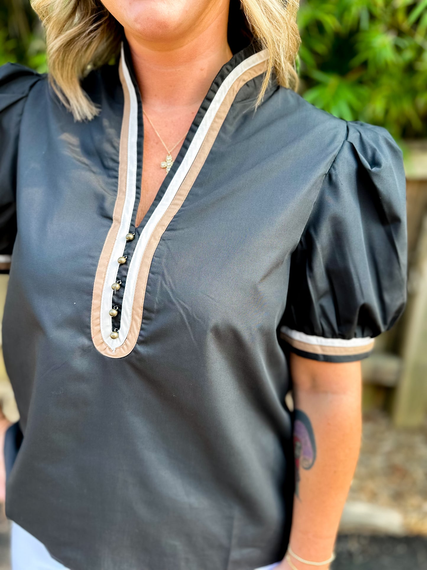 Black Short Puff Sleeve Top