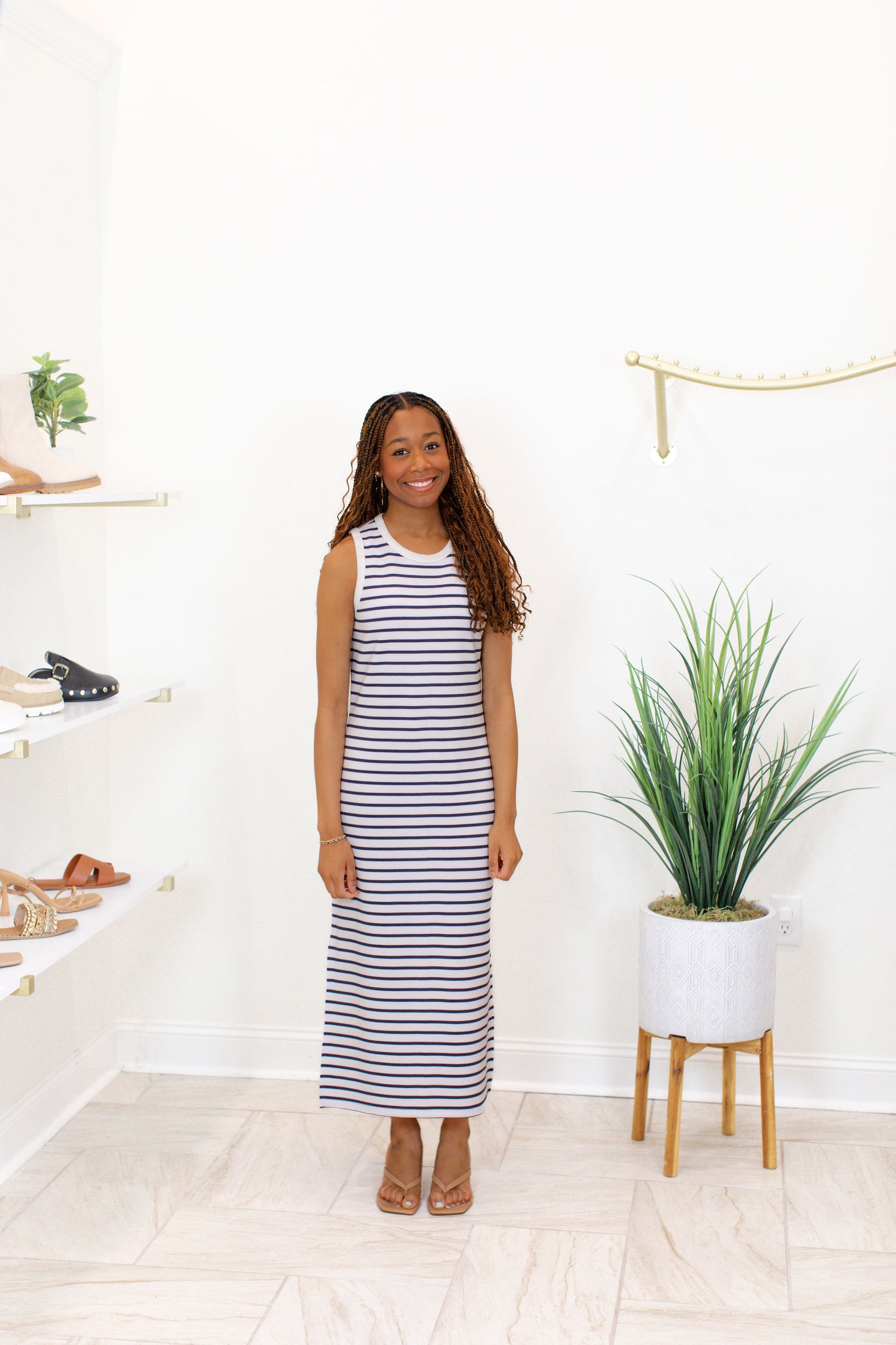 Scuba Sleeveless Striped Yarn Dye Dress