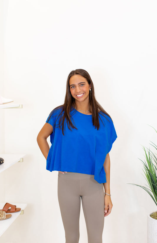 Ocean Blue Cotton Slub Open Back Top