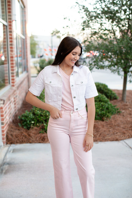 White Cropped Jean Jacket