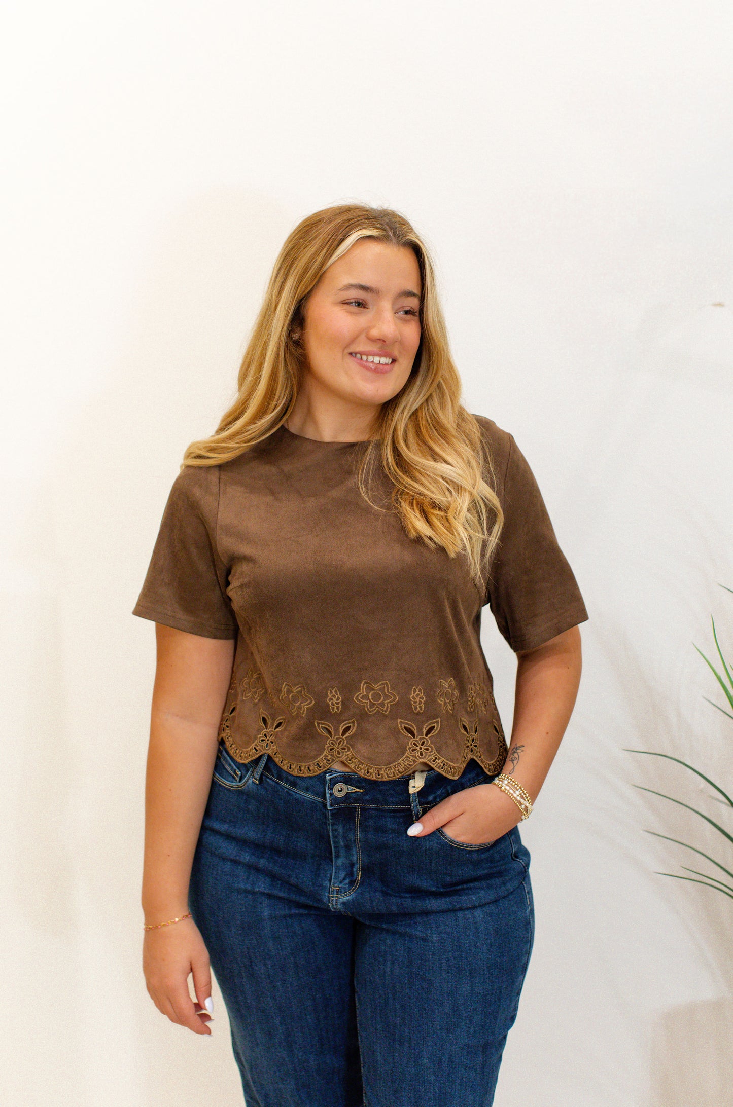 Suede Short Sleeve Top