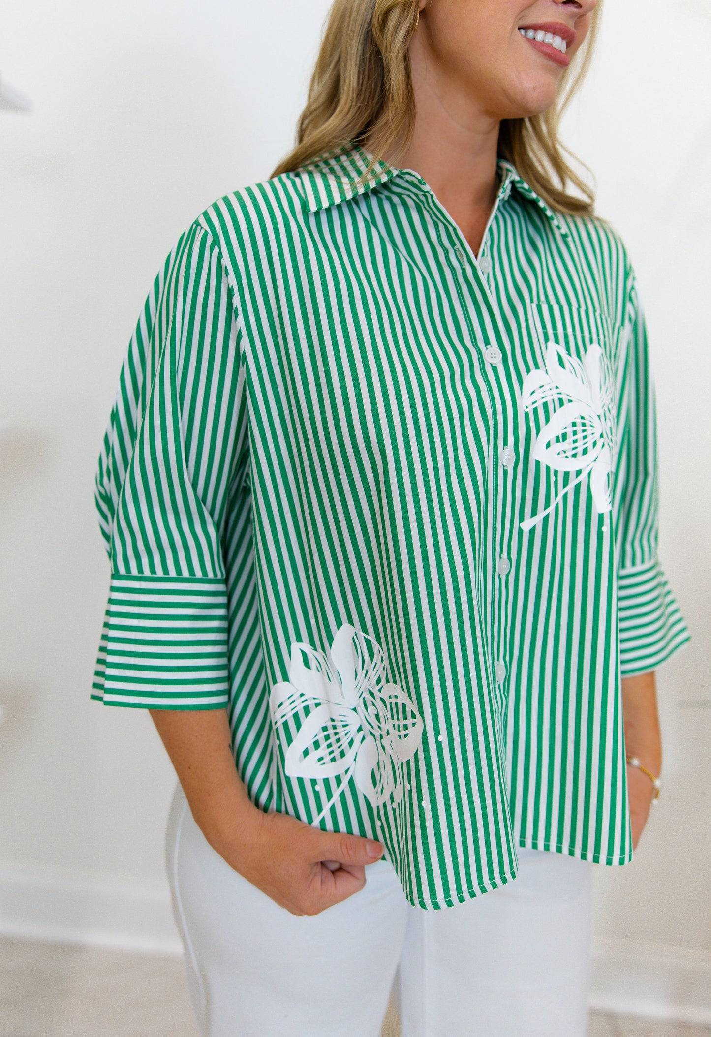 Janice Top With Stripes & Flower Print