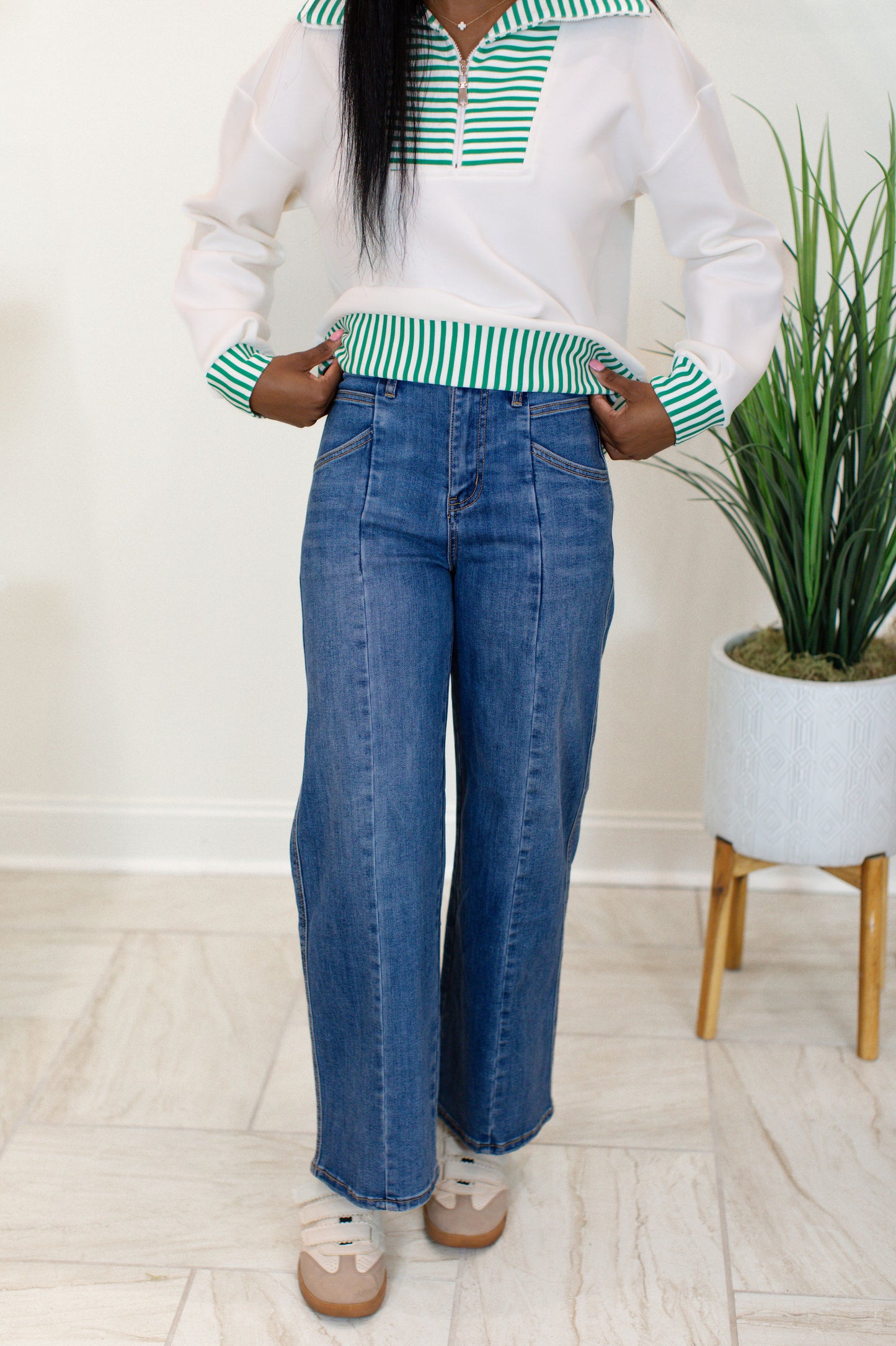 High Rise Seamed Wide Leg Ankle - Dark Wash