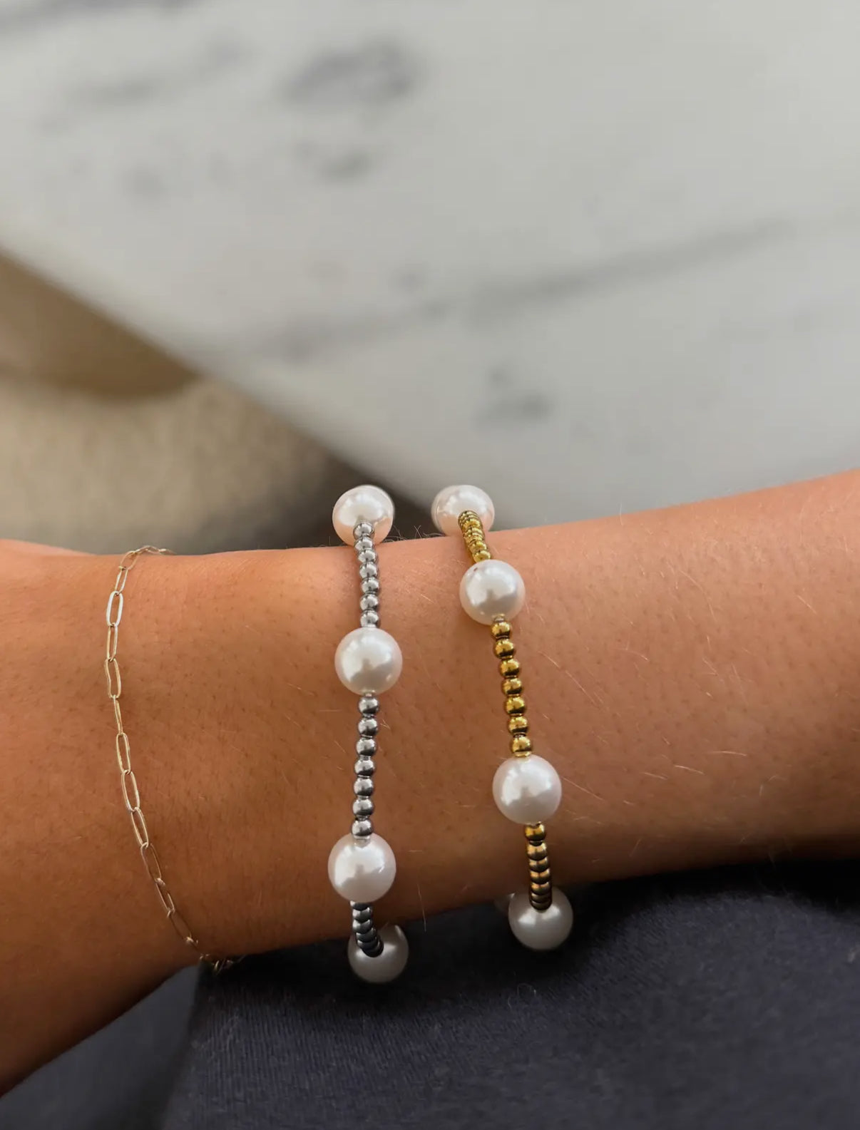 Pearl Beaded Bracelet-Gold