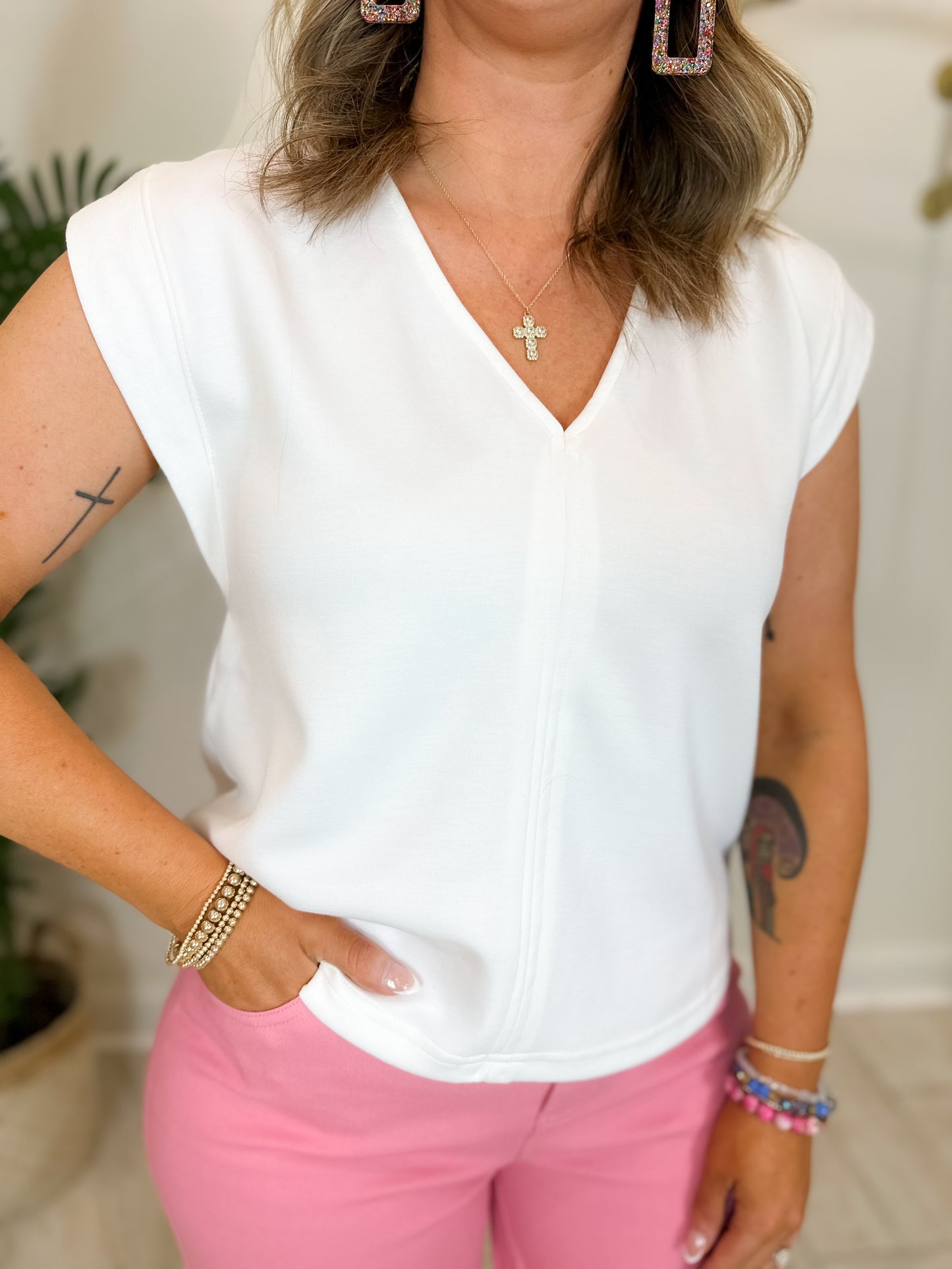 Cream Cap Sleeve Top