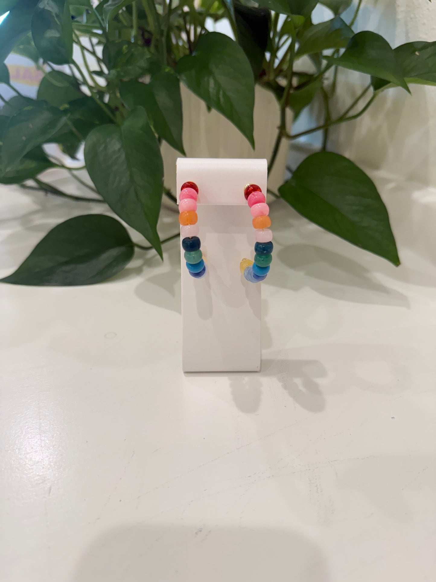 Rainbow Beaded Hoop Earrings