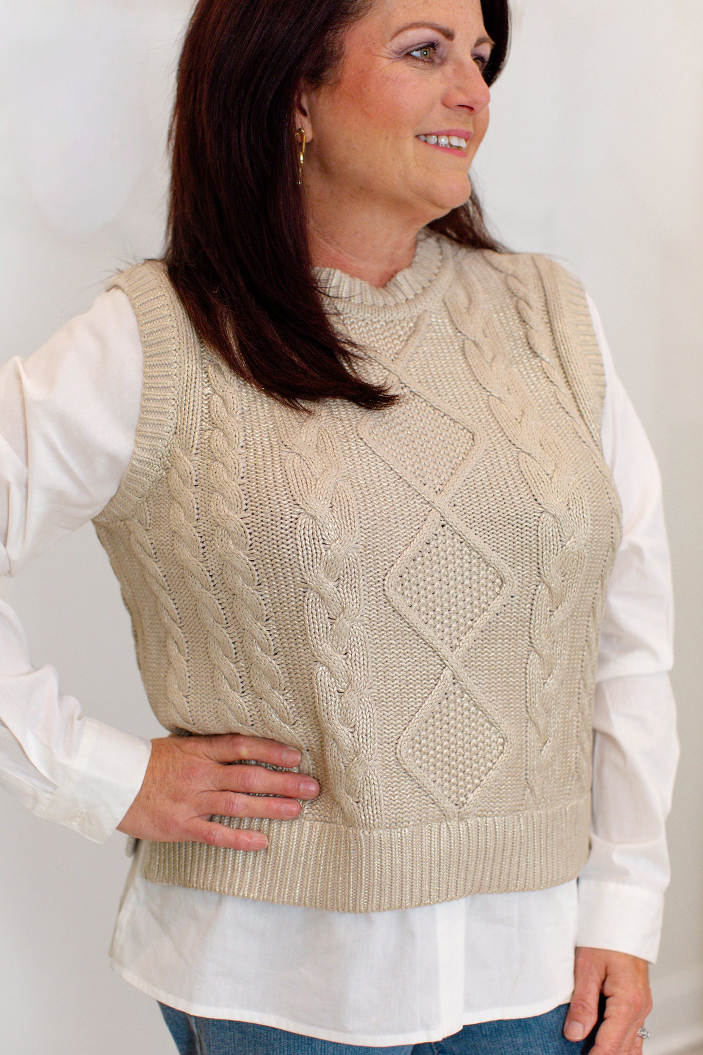 Cable Foil Knit Vest Fooler