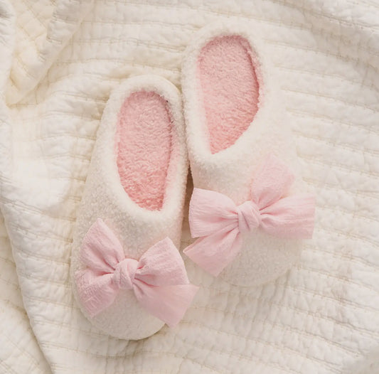 Fuzzy Slippers - Betty Bow Blush