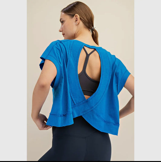 Ocean Blue Cotton Slub Open Back Top