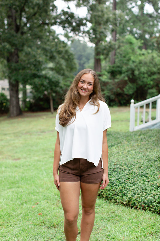 Off White Collard V-Neck Blouse