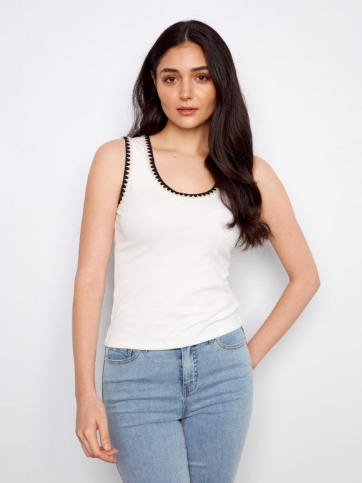 Interlock Knit Tank Top With Crochet Detail
