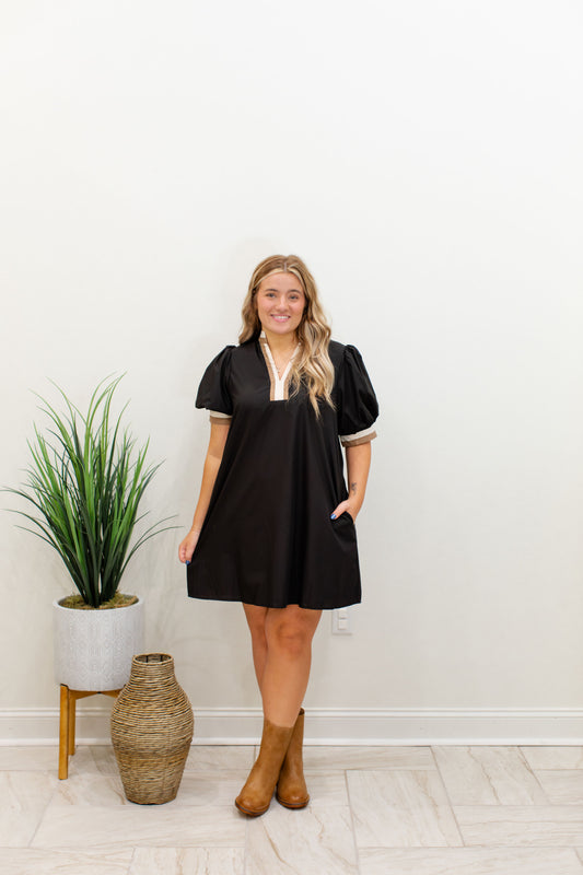 Black V- Neck Dress