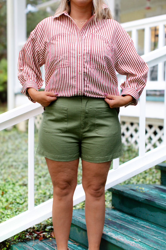 Olive Front Pocket shorts