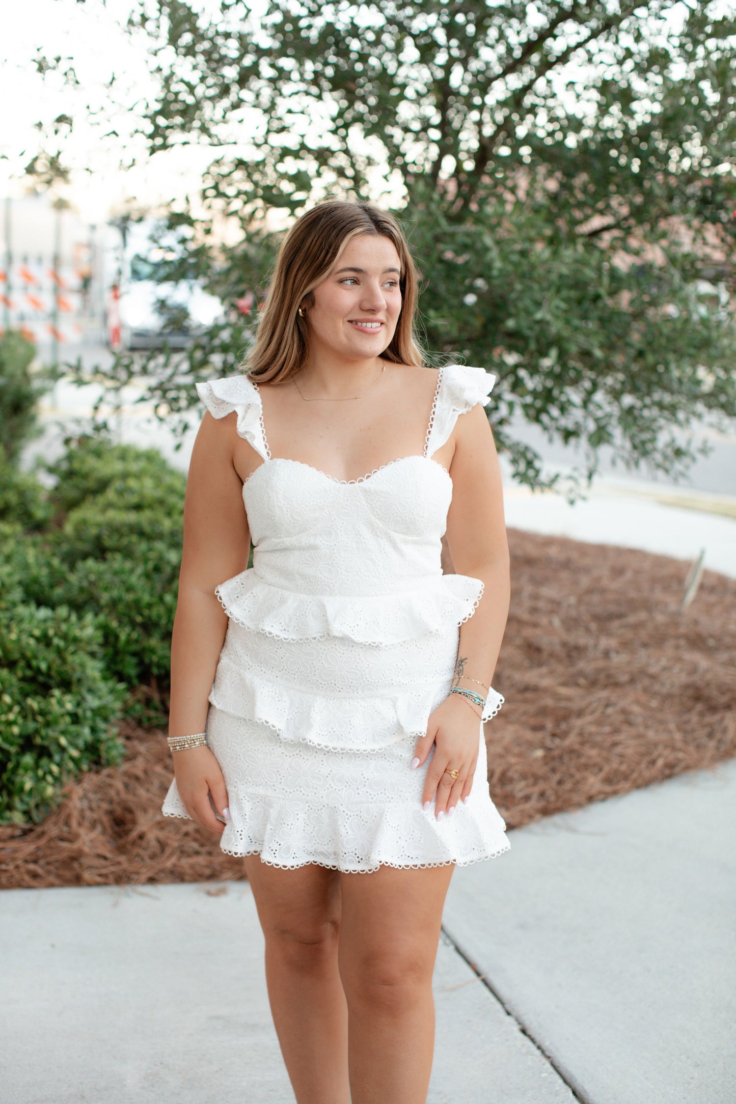 Eyelet Ruffle Mini Dress