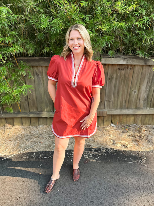 Rust V-neck Dress