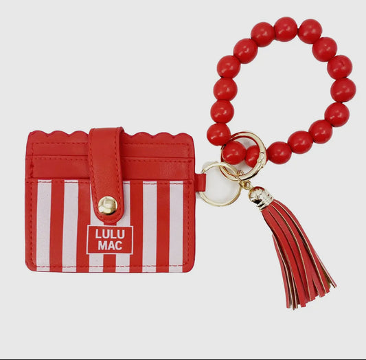 Lulu Mac Red Stripe Beaded ID Wallet