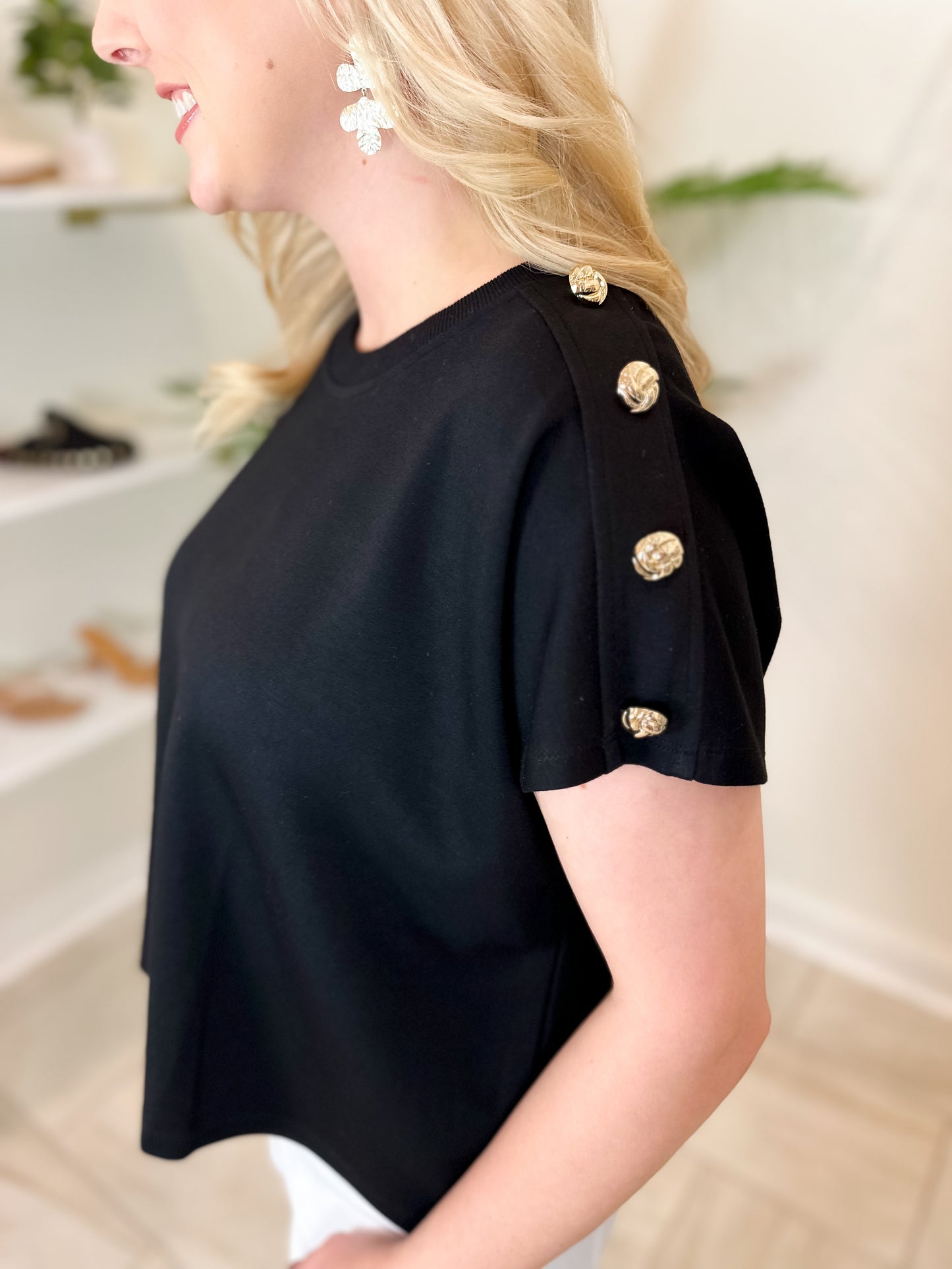 Round Neck Short Sleeve Top - Black