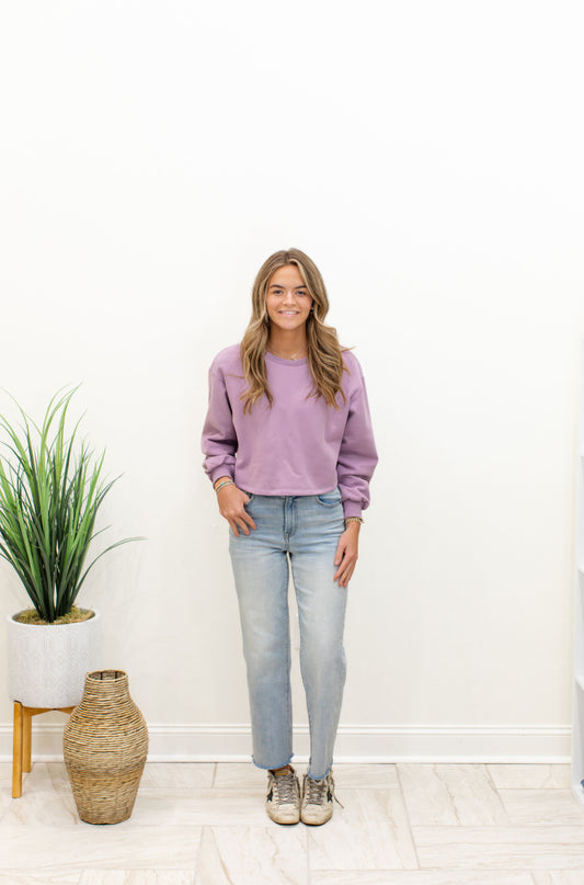 Lavender Back Bow Long Sleeve Knit Sweater
