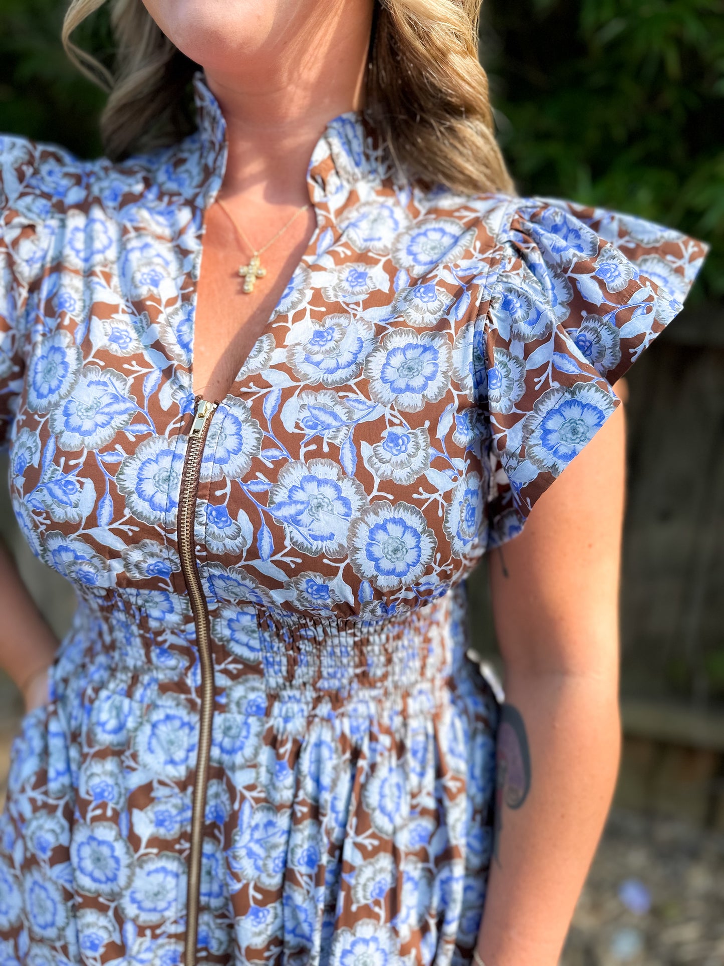 Floral Print Ruffle Sleeve Midi Dress
