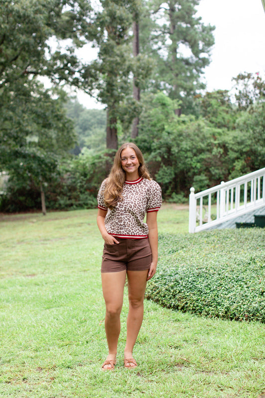 Cheetah Print Top With Maroon Details