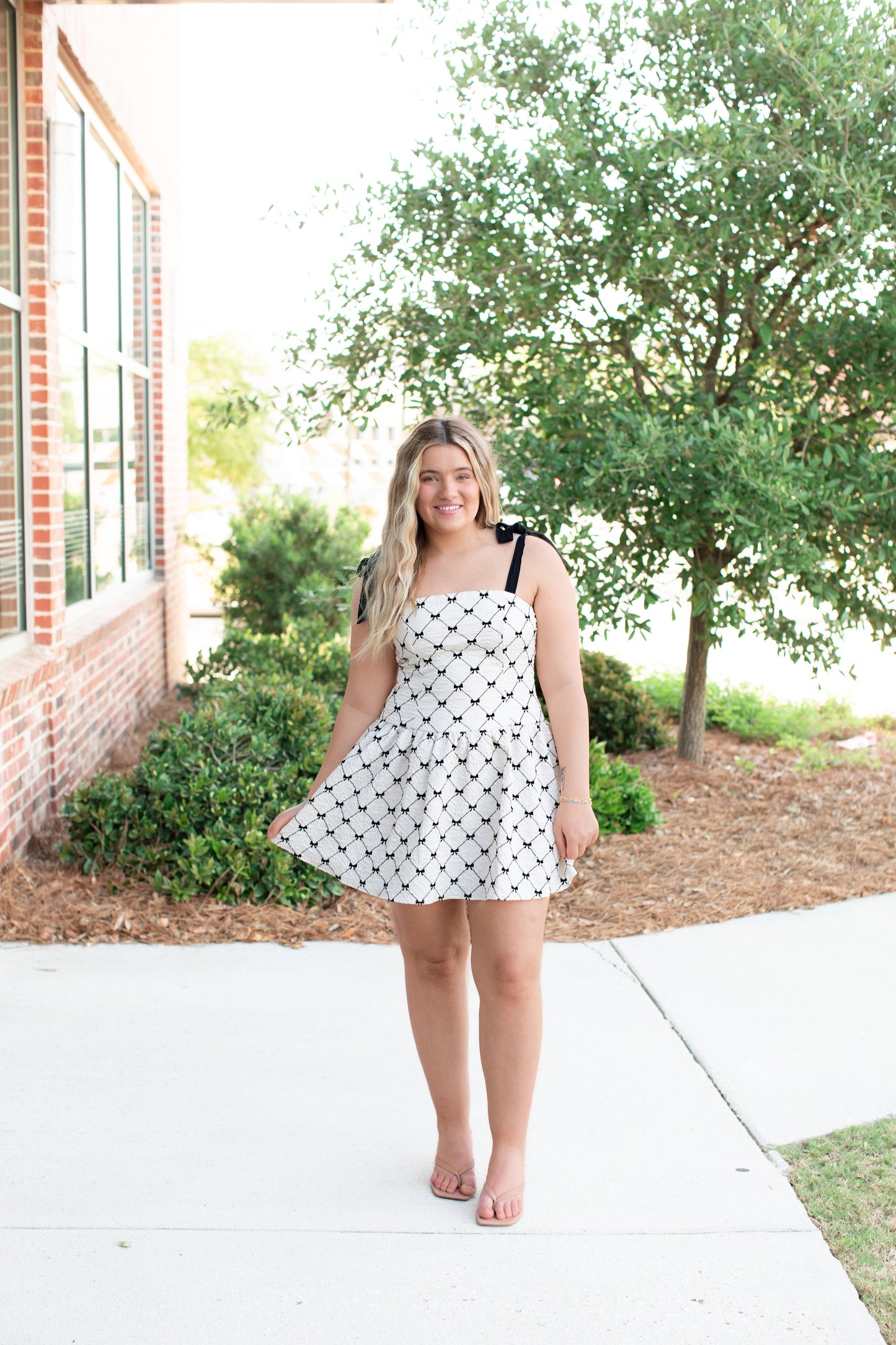 Bow Embroidered Backless Mini Dress