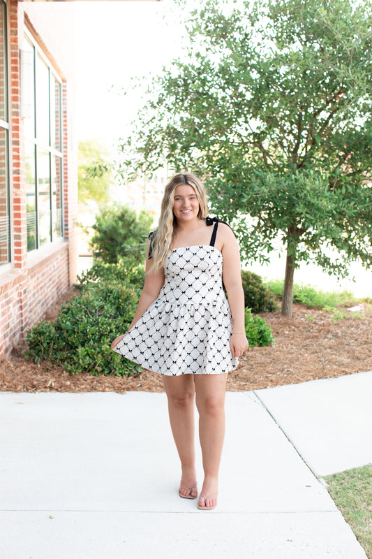 Bow Embroidered Backless Mini Dress