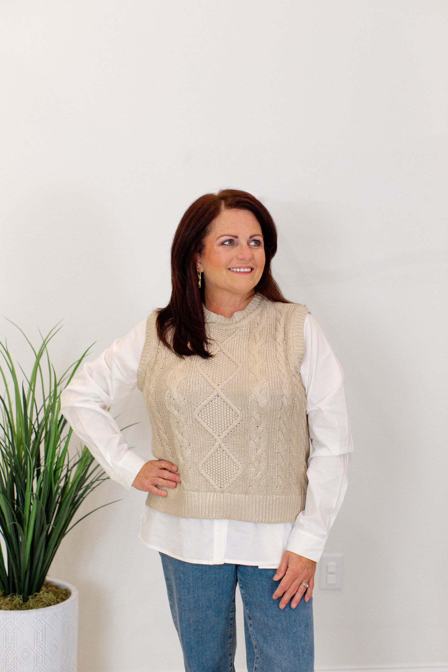 Cable Foil Knit Vest Fooler