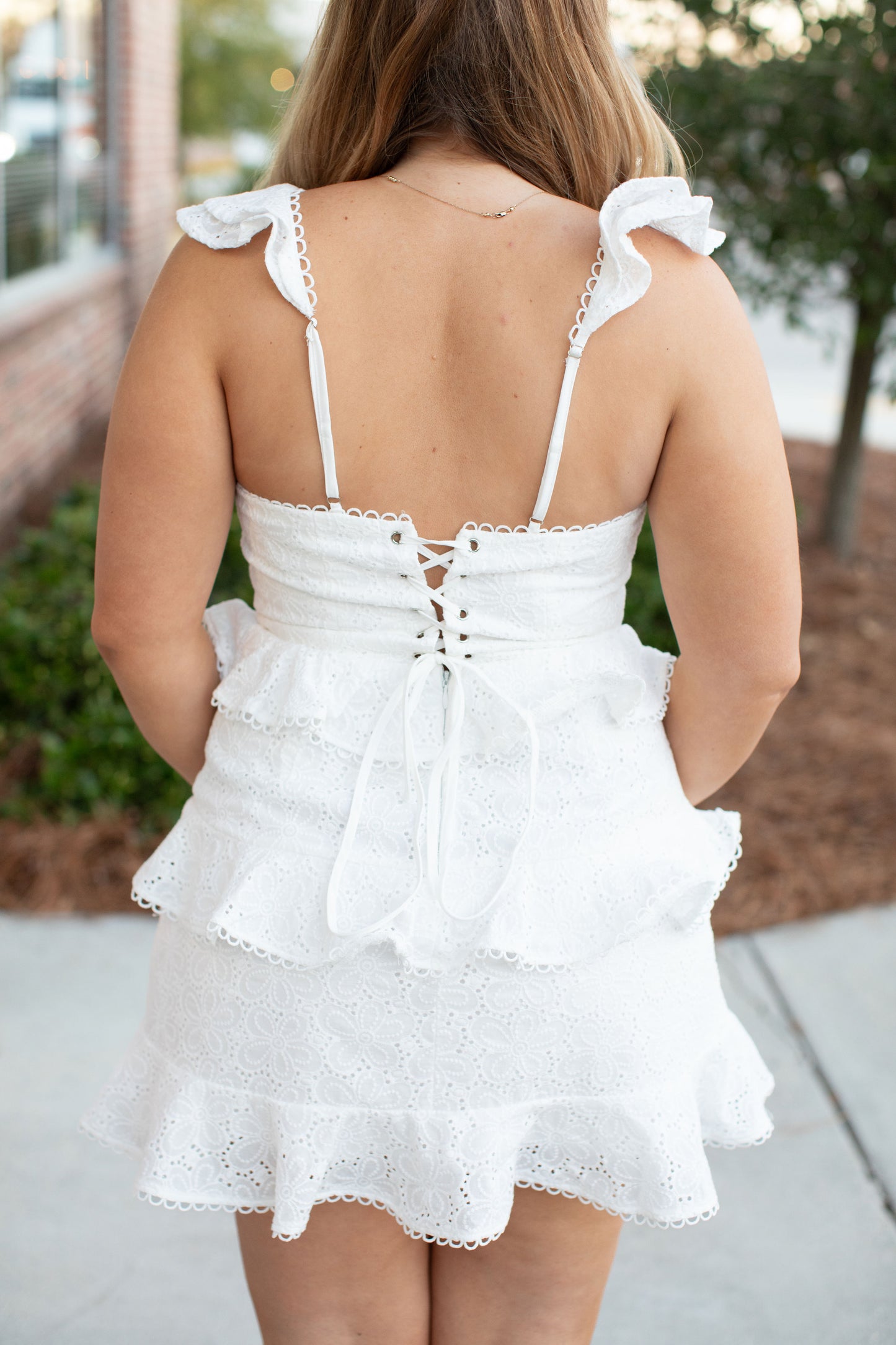 Eyelet Ruffle Mini Dress