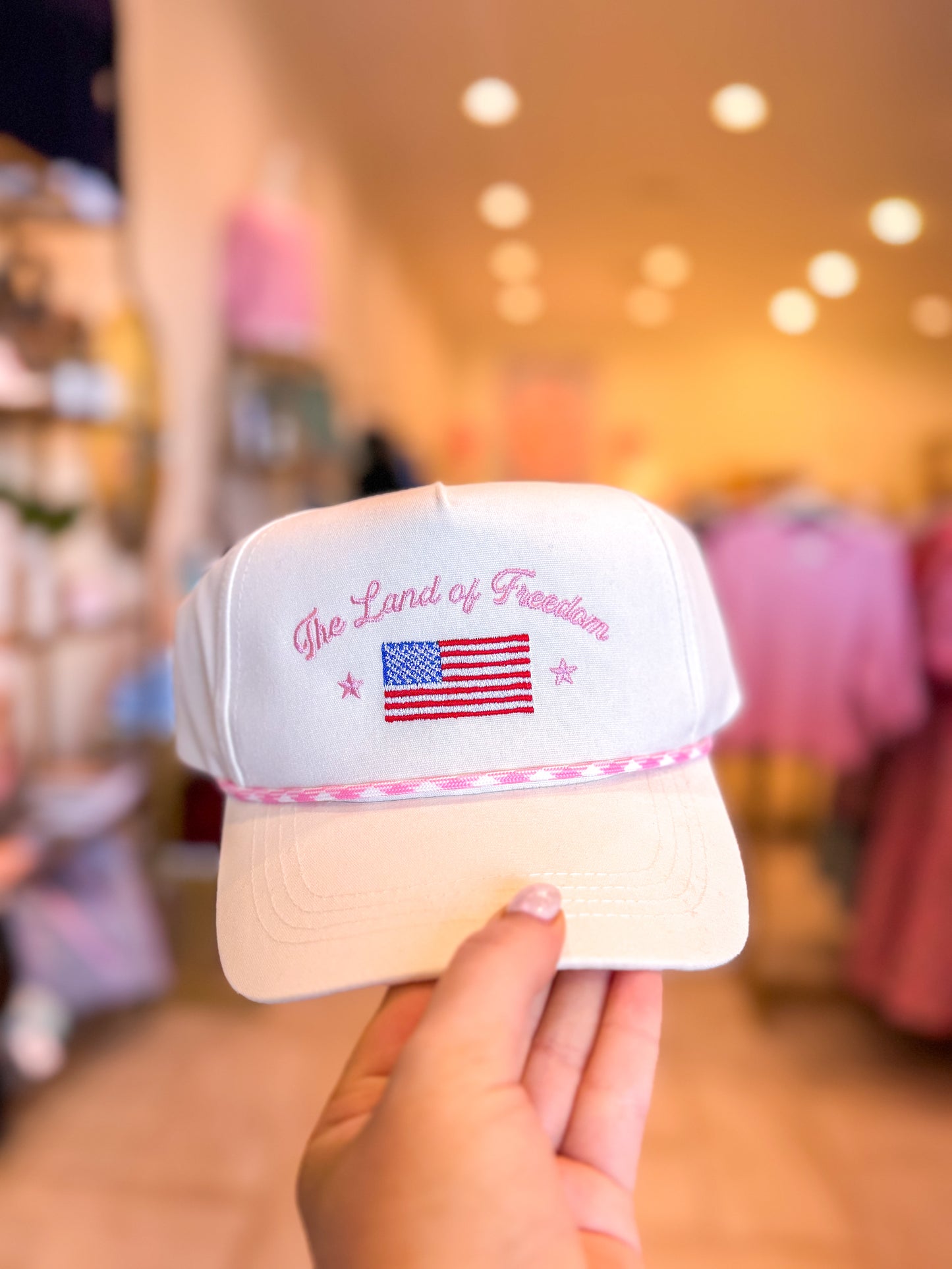 The Land of Freedom Embroidered Cap-Pink
