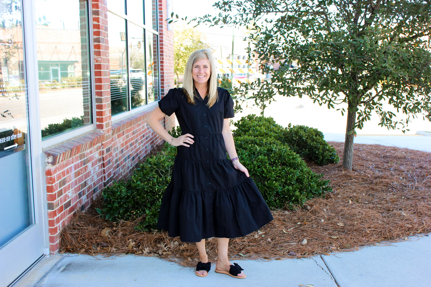Button Down Tiered Maxi Dress-Black