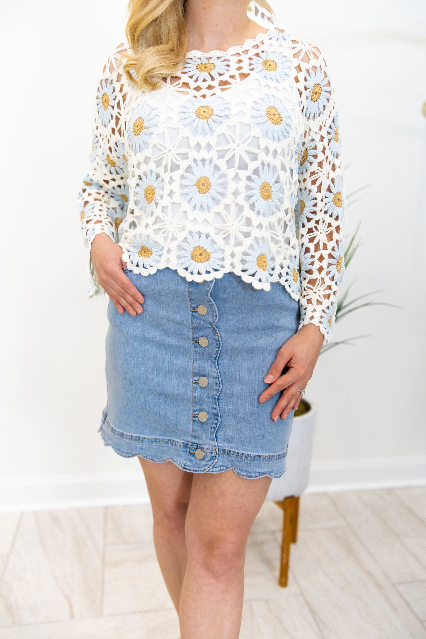 Denim Scalloped Skirt