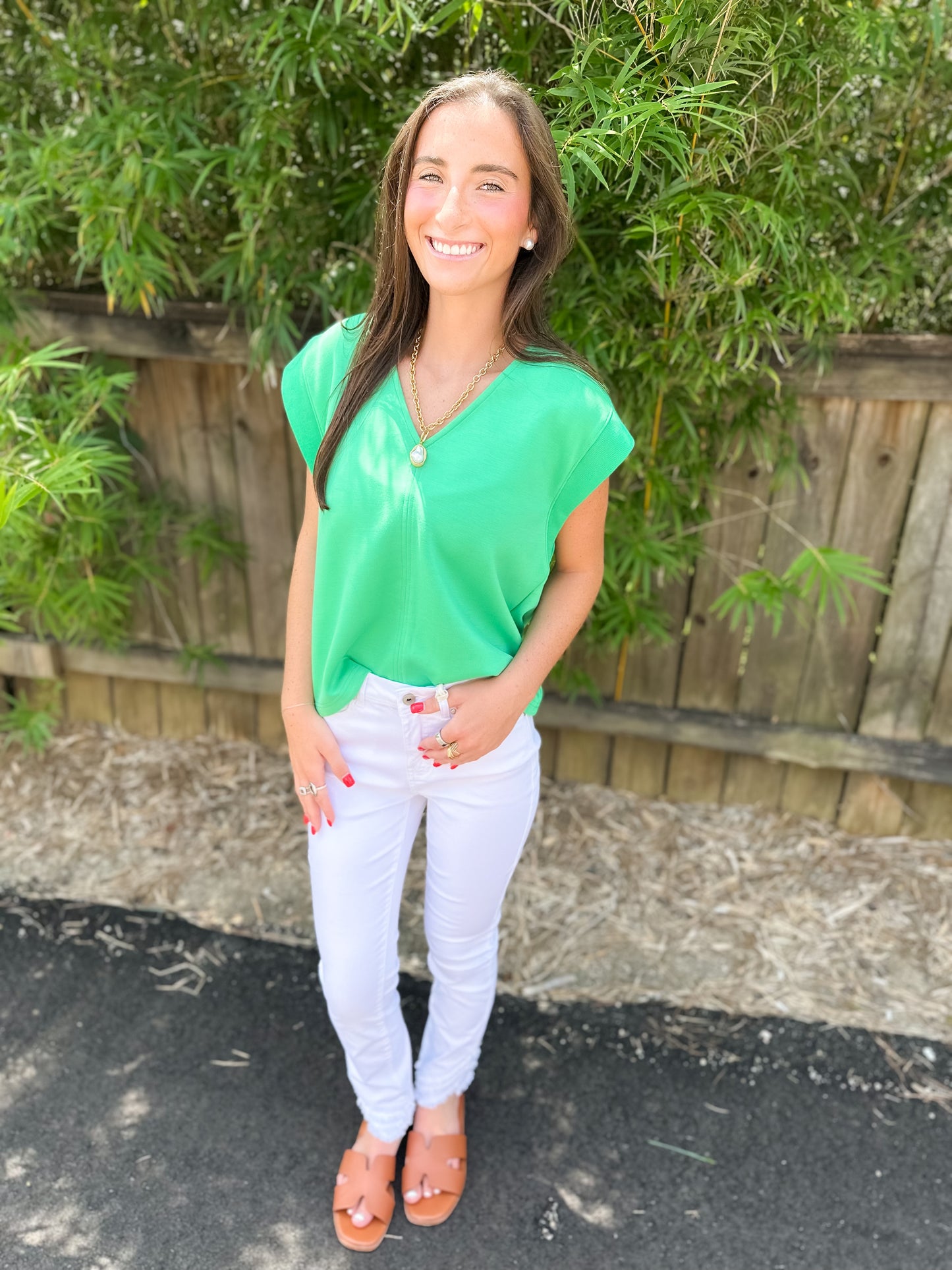 Green Cap Sleeve Top