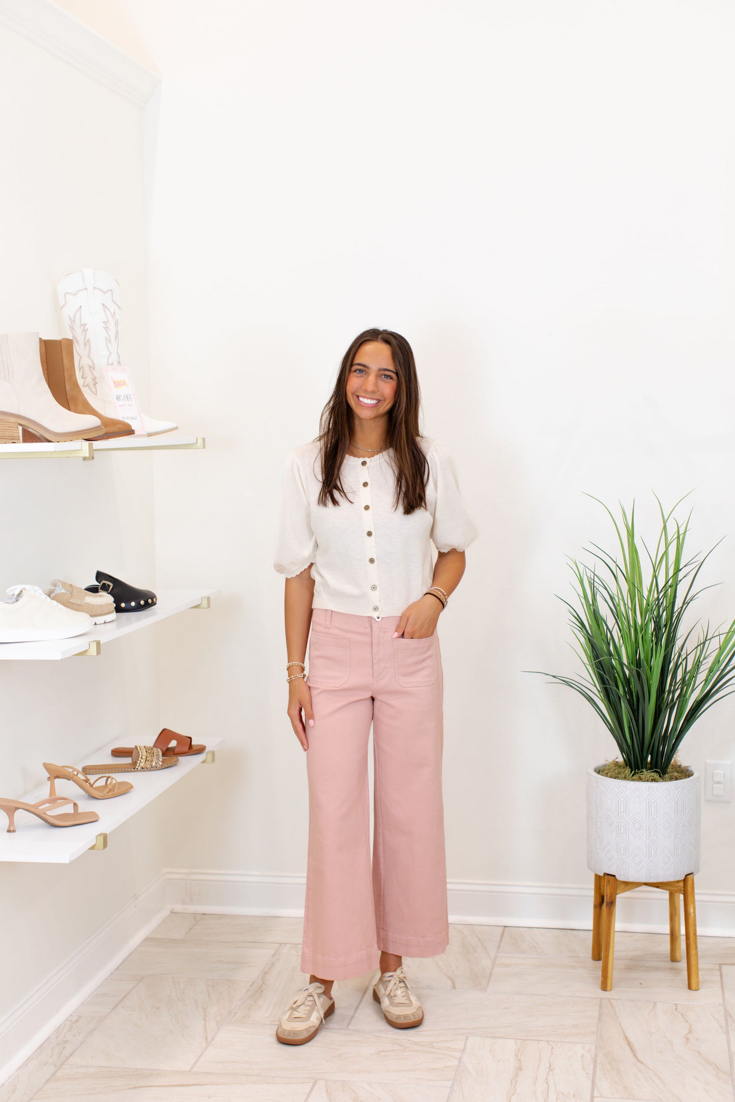 Dusty Pink Cotton Twill Wide Leg Pant