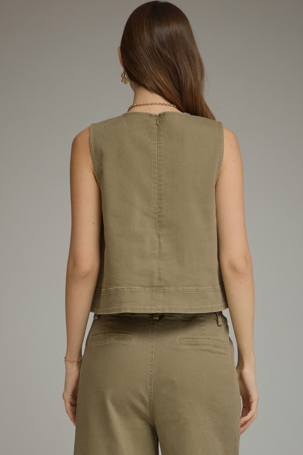 Olive Sleeveless Top And Pants Set