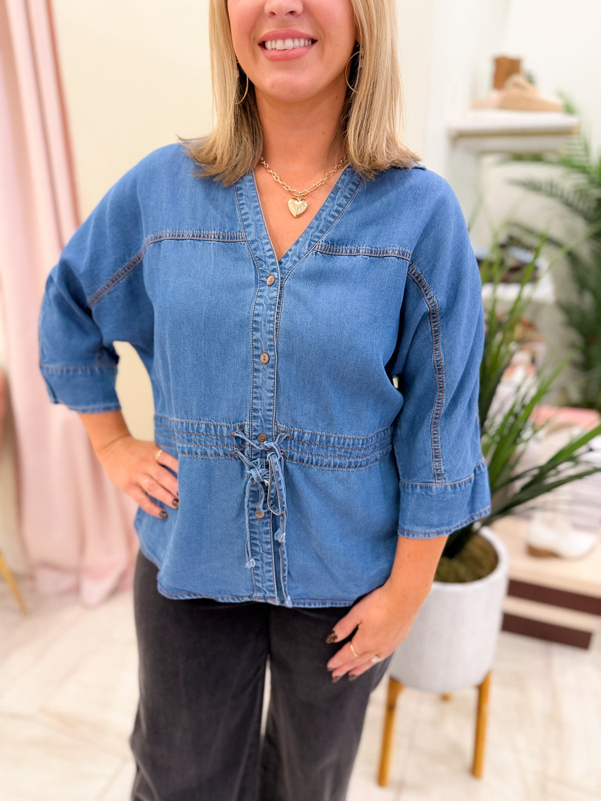 Denim 3/4 Sleeve Top