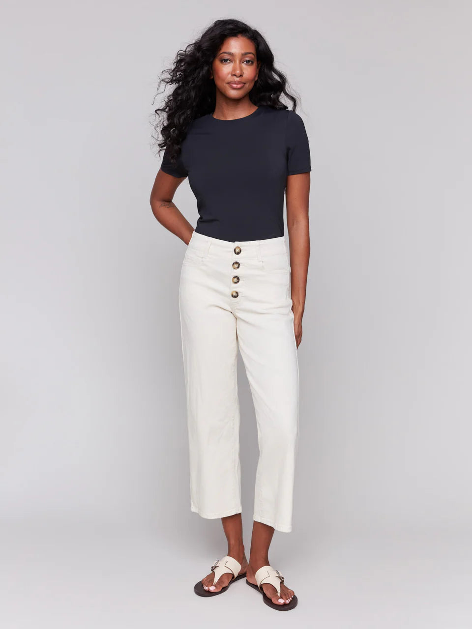 Button Fly Straight Crop Leg Pant